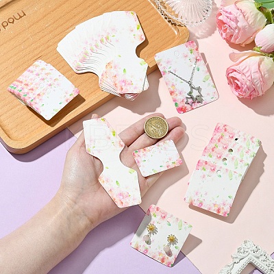 120Pcs 4 Styles Flower Printed White Cardboard Necklace & Earring Display Cards CDIS-YW0001-14-1