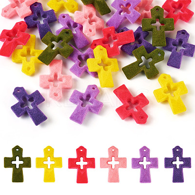 24Pcs 6 Colors Flocking Resin Hollow Pendants RESI-TA0002-76-1