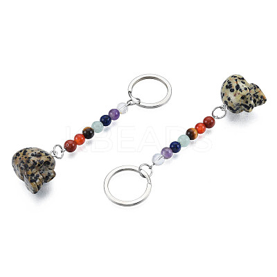 Natural Dalmatian Jasper Skull Pendant Keychain G-N341-01D-1