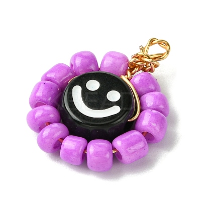15 Pcs Acrylic Glass Seed Beaded Pendants PALLOY-MZ00294-1