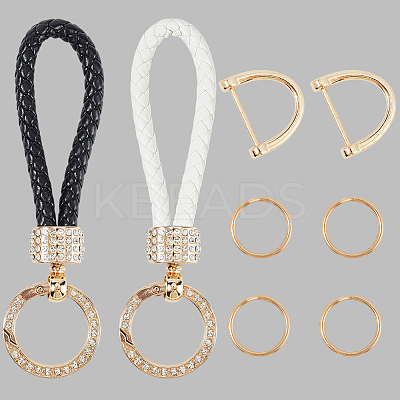 2Pcs 2 Colors PU Leather and Alloy Rhinestone Braided Keychain KEYC-CL0001-16-1