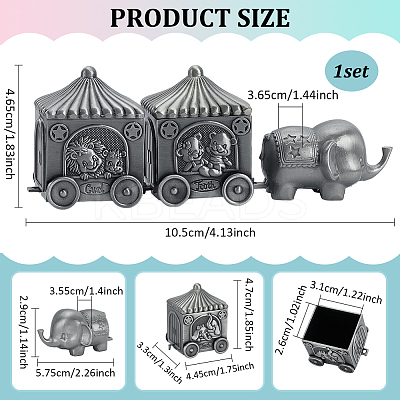 Tibetan Style Zinc Alloy Elephant Train Engraved My First Curl/Tooth Boxes CON-WH0089-108AS-1