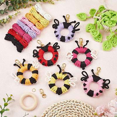 DIY Handmade Woven Cotton Ladybird Keychain Making Kits DIY-SC0028-10-1
