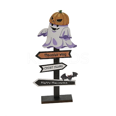 Halloween Wood Sign Ghost Ornament DJEW-M016-01C-1