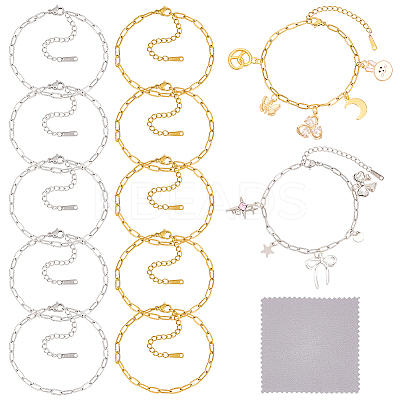 13Pcs 304 Stainless Steel Paperclip Chain Bracelets BJEW-OC00003-1