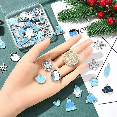 50Pcs 25 Styles Winter Theme Alloy Enamel Pendants ENAM-YW0005-59-1