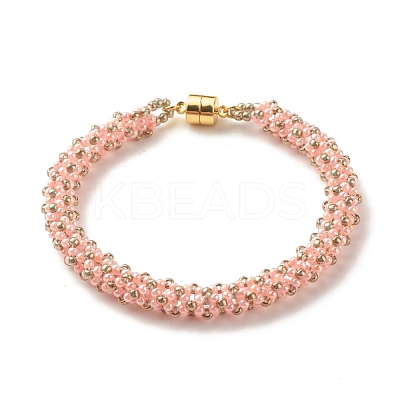 Glass Seed Beaded Bracelet with Brass Magnetic Clasps BJEW-JB07801-04-1