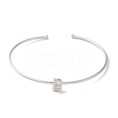 Rack Plating Brass Micro Pave Clear Cubic Zirconia Letter Open Cuff Bangles BJEW-A018-01P-B-1
