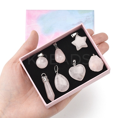 DIY Natural Rose Quartz Pendants & Waxed Cord Necklaces Making Kits DIY-FS0008-74-1