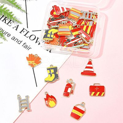 30Pcs 15 Styles Fire Fighting Theme Alloy Enamel Pendants FIND-FS0004-82-1