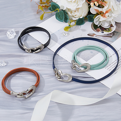 4Pcs 4 Colors PU Leather Simple Plain Double Loops Wrap Bracelets Set with Alloy Heart Clasps for Women BJEW-FI0001-73-1