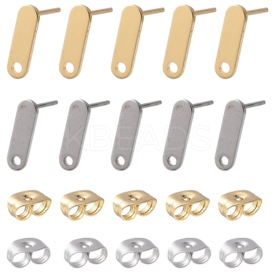 16Pcs 2 Colors 201 Stainless Steel Stud Earring Findings with Hole EJEW-FS0001-18-1