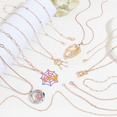 10Pcs 10 Styles Brass Paperclip & Cable & Box & Satellite & Bar Link Chain Necklaces Set MAK-PH0004-33RG-1