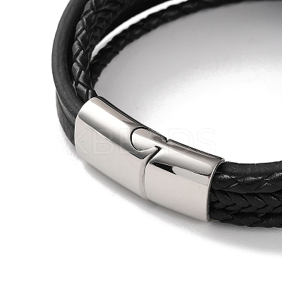 Men's Braided Black PU Leather Cord Multi-Strand Bracelets BJEW-K243-21P-1