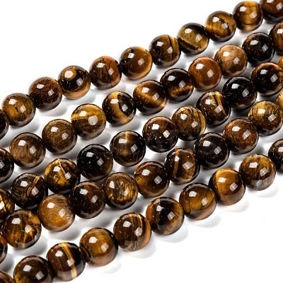 Natural Grade AB Tiger Eye Round Beads Strands G-O047-02-10mm-1