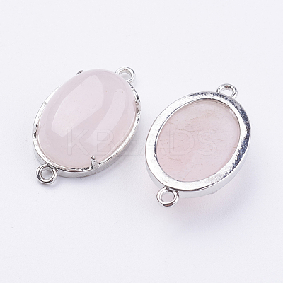 Brass Natural Rose Quartz Links connectors X-G-E398-04R-1
