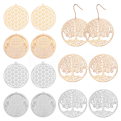 36Pcs 6 Style Rack Plating Brass Filigree Pendants Sets KKC-AR0001-01-1