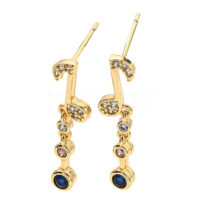 Cubic Zirconia Musical Note Dangle Stud Earrings KK-C026-17G-1