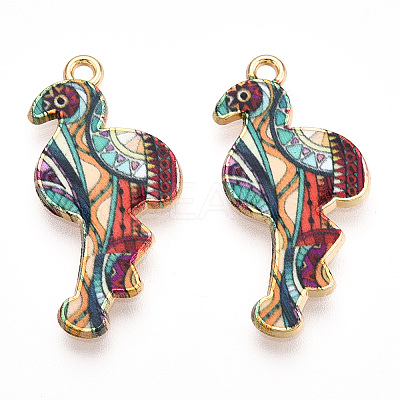 Printed Light Gold Tone Alloy Pendants ENAM-N056-210E-1