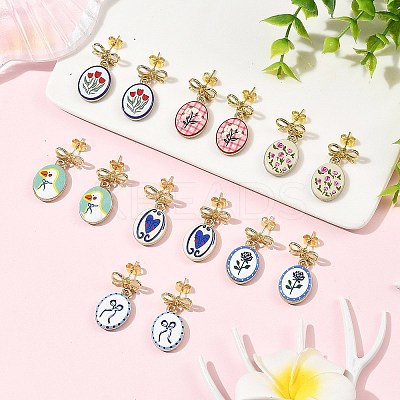 Printed Handmade Porcelain Dangle Earrings EJEW-JE07488-1