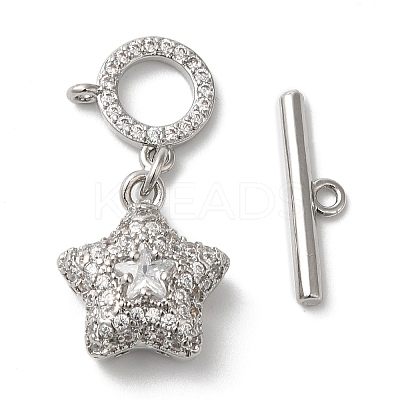 Brass Micro Pave Clear Cubic Zirconia Toggle Clasps KK-N254-81P-1