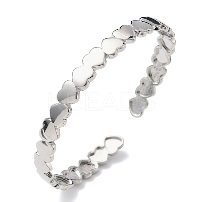 Heart Brass Cuff Bangles for Women BJEW-C144-01B-P-1