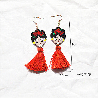 Alloy & Acrylic Tassel Dangle Earrings WG961F4-02-1