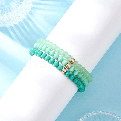 3Pcs Faceted Imitation Jade & Opaque Glass Rondelle Beaded Stretch Bracelets for Women BJEW-JB12563-03-1