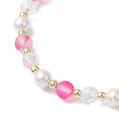Frosted Dyed Synthetic Moonstone & Shell Pearl Round Beads Stretch Bracelets BJEW-JB11822-04-1