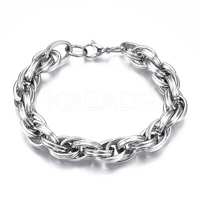 Non-Tarnish 201 Stainless Steel Rope Chain Bracelet for Men Women BJEW-S057-67-1