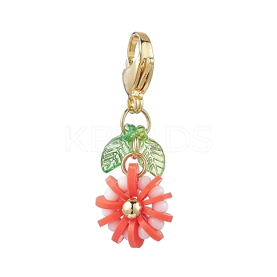 Flower Polymer Clay & Glass Pendants Decorations HJEW-MZ00327-03-1