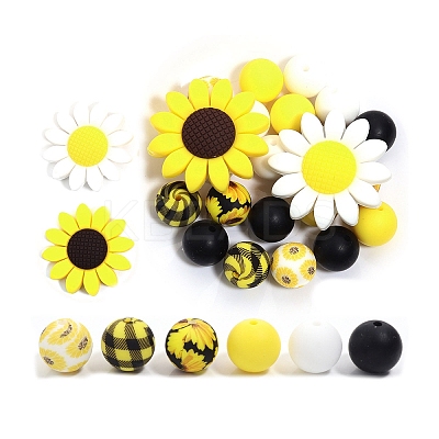 23Pcs Sunflower & Round Silicone Focal Beads SIL-L005-01D-1