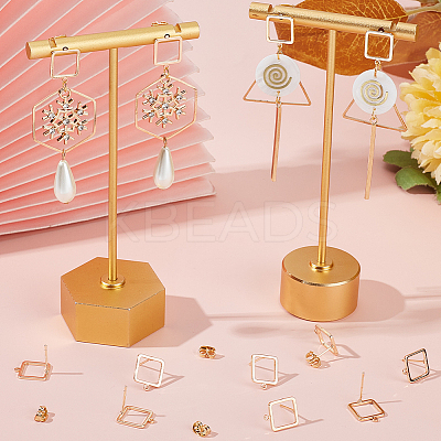 20Pcs Hollow Square Brass Stud Earring Findings KK-BBC0012-85-1