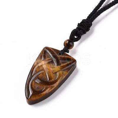 Natural Tiger Eye Sailor's Knot Pendant Necklace with Nylon Cord for Women NJEW-E091-02B-1