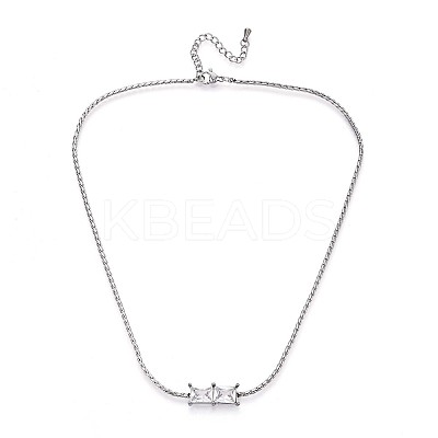 304 Stainless Steel Crystal Rhinestone Rectangle Link Chain Necklaces NJEW-T016-07S-1