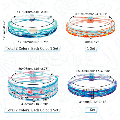 6 Sets 6 Style Natural Shell Braided Bead Bracelets Set BJEW-PH0004-18-1