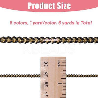 6 Yards 6 Colors Polyester Braided Lace Trim OCOR-GL0001-18-1