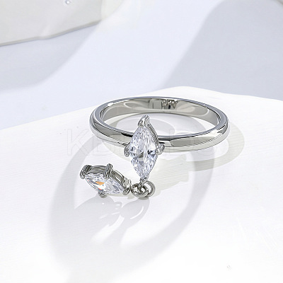 304 Stainless Steel & Cubic Zirconia Finger Rings WG4CD34-02-1