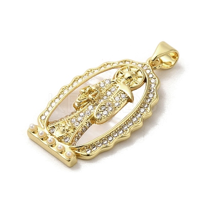Brass Pave Shell Pendants KK-I708-16I-G-1