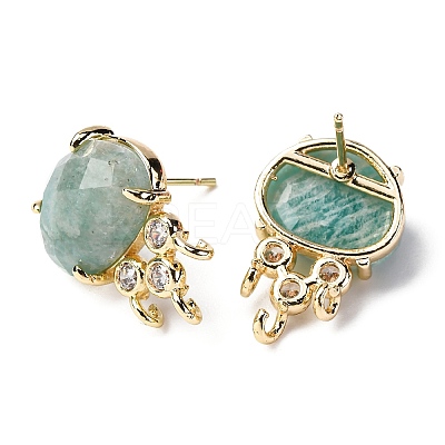 Brass Micro Pave Cubic Zirconia Stud Earring Findings with Natural Amazonite KK-Z096-05G-10-1