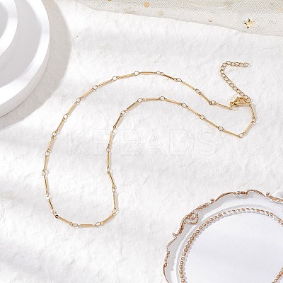 304 Stainless Steel Cuboid Bar Link Chain Necklaces for Women Men NJEW-JN05196-01-1