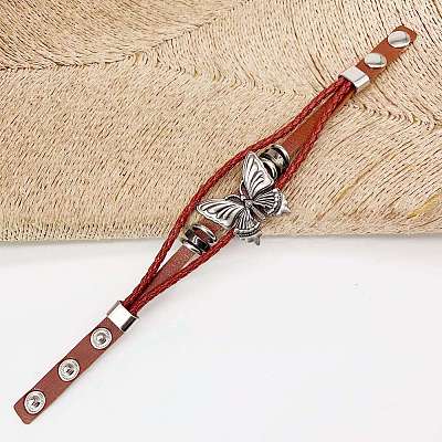 Butterfly Alloy PU Imitation Leather Cord Braided Bracelets FS-WG2E2BB-01-1