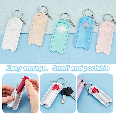 5Pcs 5 Colors Portable PU Imitation Leather Lipstick Keychain Holder AJEW-WR0001-37-1