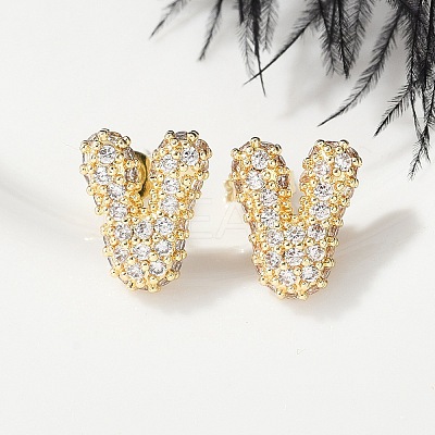 Brass Micro Pave Cubic Zirconia Stud Earrings EJEW-Z091-04G-V-1