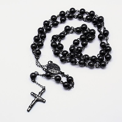 Men's Rosary Bead Necklace with Crucifix Cross NJEW-I011-8mm-04-1