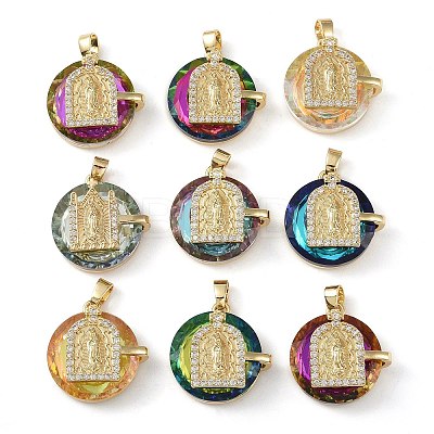 Brass Cubic Zirconia with Glass Pendents KK-Q815-12G-1