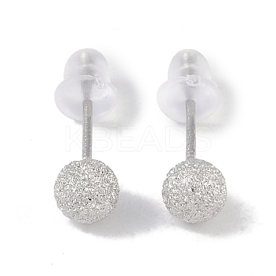 Anti-Tarnish Rhodium Plated 999 Fine Silver Texture Round Stud Earrings for Women LS-EJEW-S215-08P-1