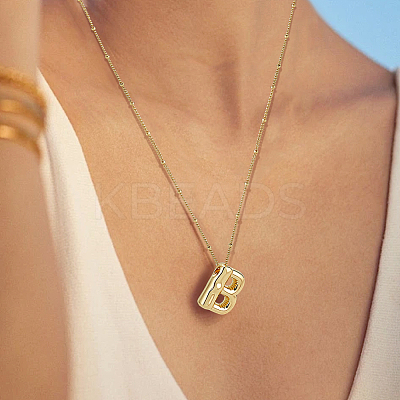 1pc Brass Chain with Alloy Letter Pendants Necklaces NJEW-LP0001-41B-G-1