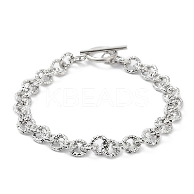 Non-Tarnish 304 Stainless Steel Textured Rolo Chain Bracelet BJEW-K226-02P-1