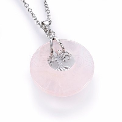 Natural Rose Quartz Pendant Necklaces NJEW-P228-A09-1